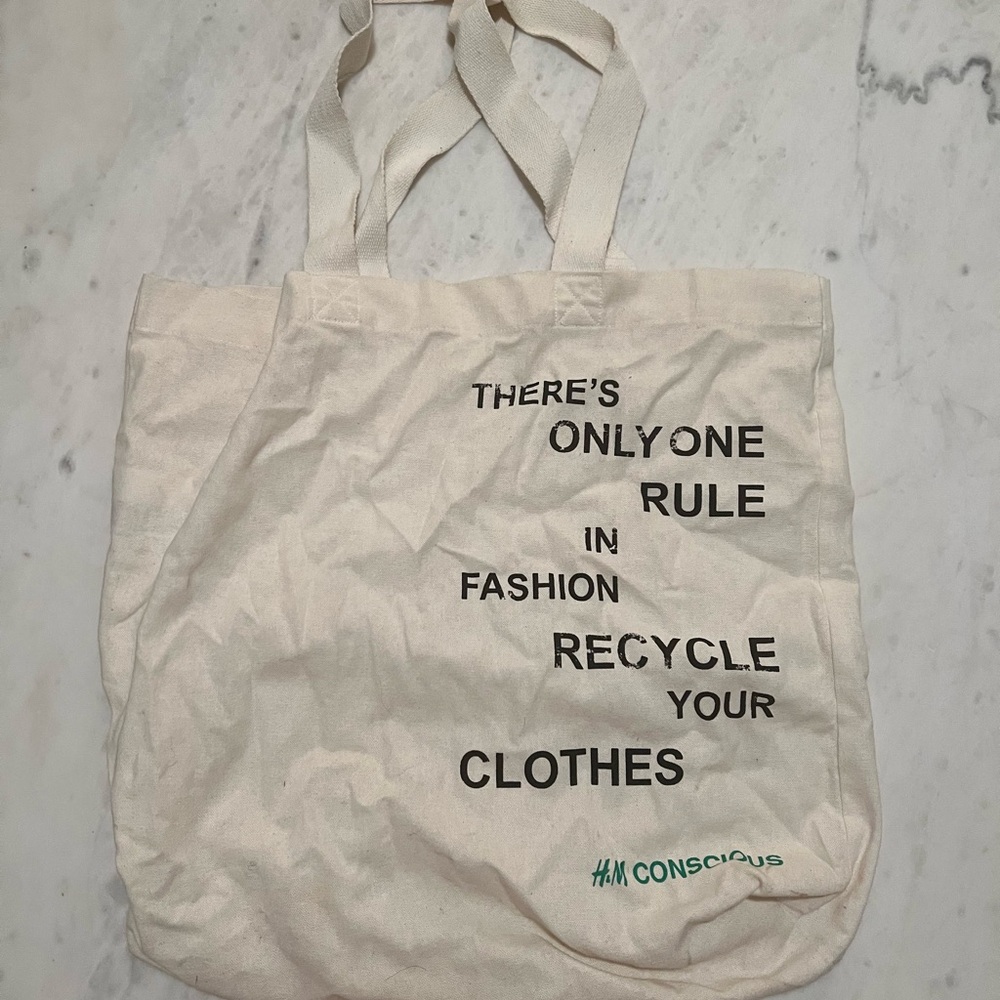 H&M Conscious Cream Tote Bag with Black Text
